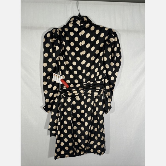 NEW IEENA Mac Duggal [ 0‎ ] Polka Dot Puff Sleeve Soft Tie Tuxedo Dress Black - Picture 14 of 16